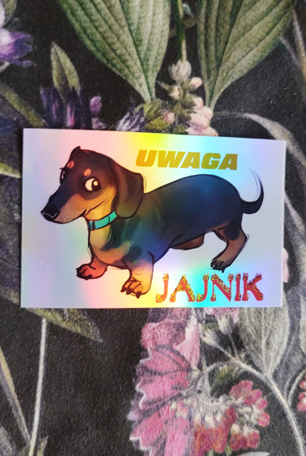Naklejka holograficzna Uwaga Jamnik